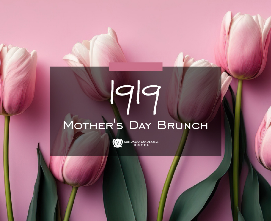 Pink background with pink tulips for 1919 Mother's day Brunch promo